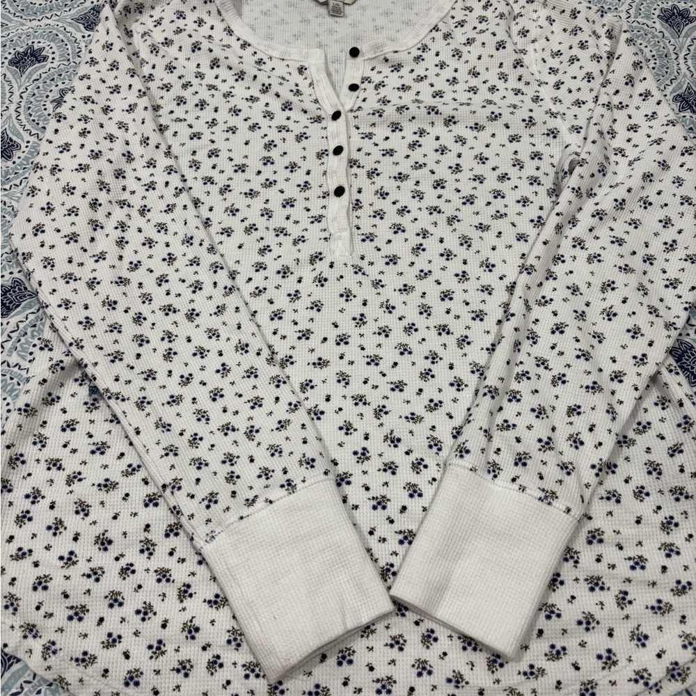 Lucky Brand Waffle Knit Henley Top Womens Size Large